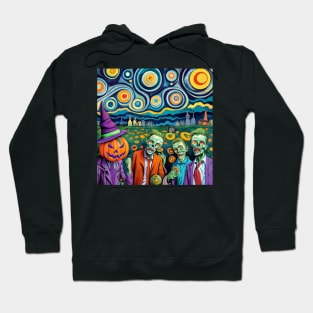 Halloween Zombies Starry Night Van Gogh Style - Spooky A.I. Art Hoodie